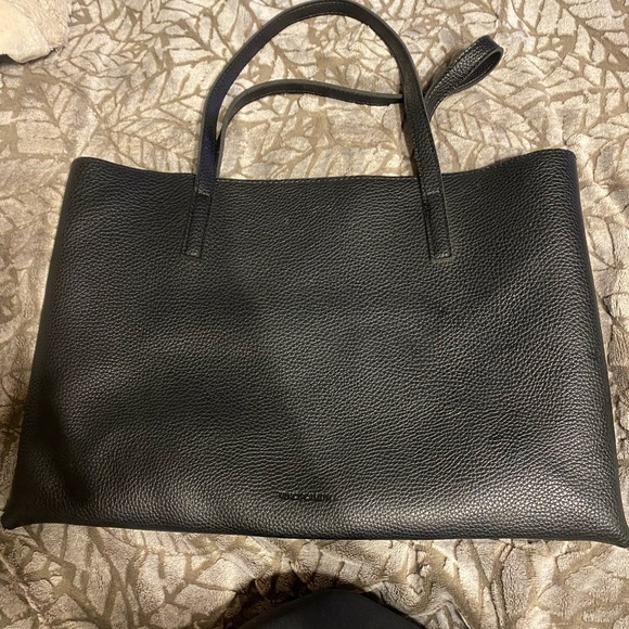 Vince Camuto Luck Faux Vegan Leather Slim Shoulder Tote Purse Bag Black Grey - Picture 2 of 3